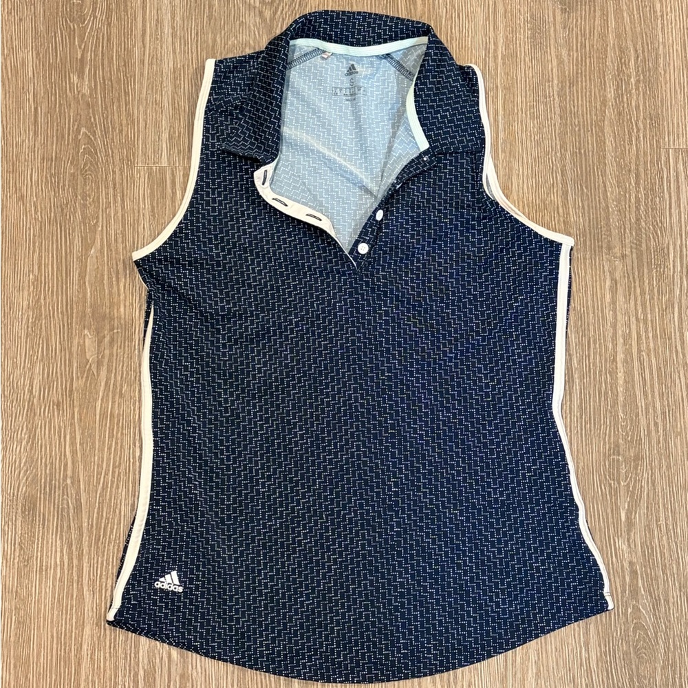 Adidas Navy Blue Sleeveless Polo with White Accents